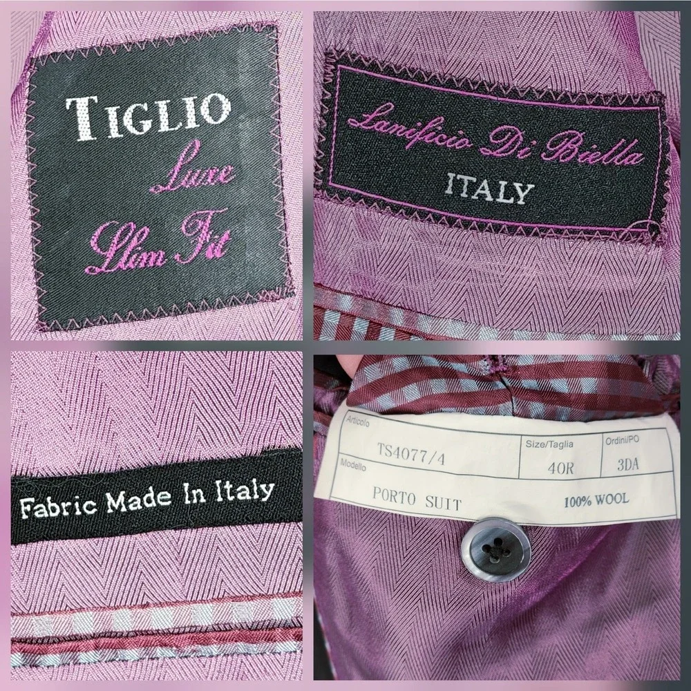 Tiglio Luxe Sport Coat sz 40R Men Slim‎ Fit Black Lanificio Di Biella Wool Italy